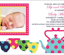 Sip and See Tea Cups Baby Shower Printable Invitation - White